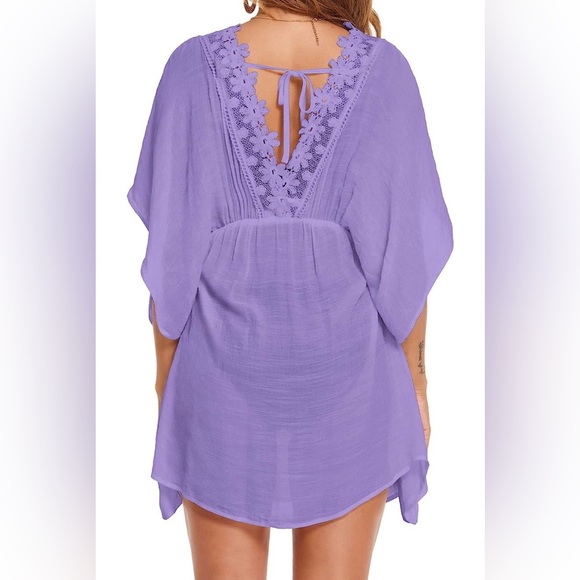 Women's Sexy V Neck Swimsuit Cover up- Light Purple- Sz Large - Picture 4 of 4